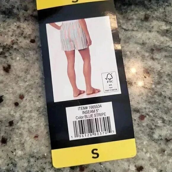 Briggs Women's White/Aqua/Orange Linen/Rayon Drawstring Cuffed Shorts w Pockets - Picture 12 of 12